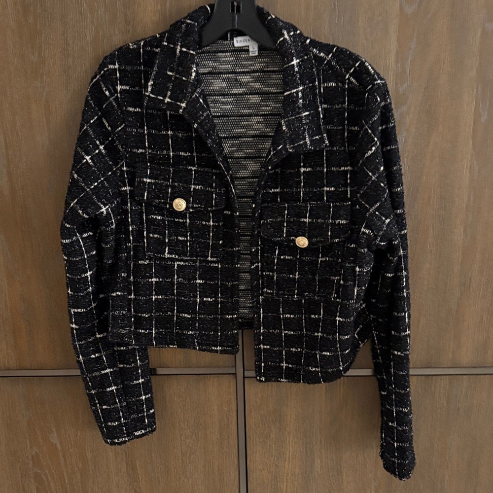 Sincerely Jules Black and Cream Checkered Blazer